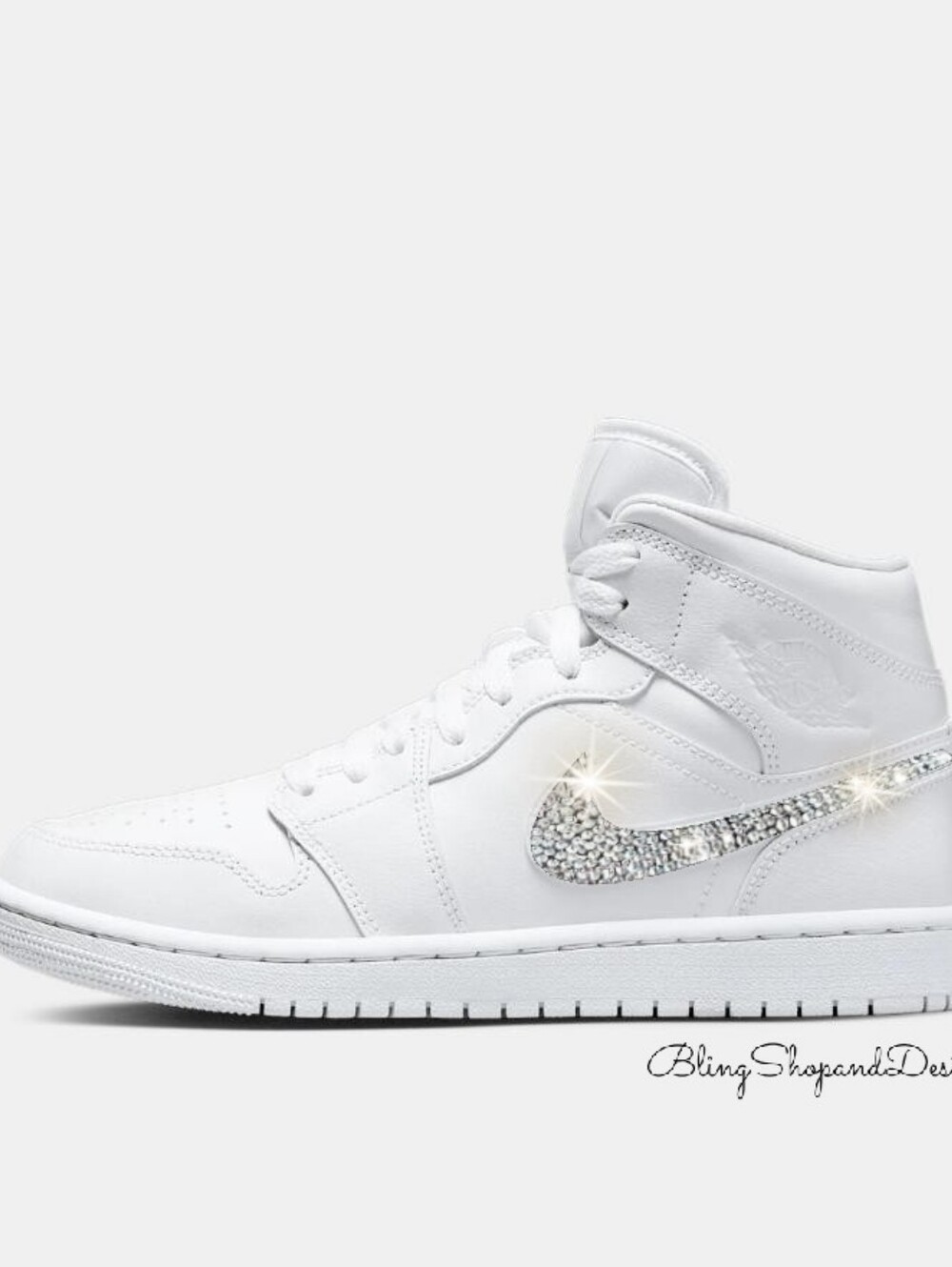 Nike Women’s White Mid-Top Sneakers with Crystal Swoosh Air Jordan Retro 1 Mid